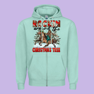 Rockin Around The Christmas Tree Rodeo Zipper Hoodie Designed By Fadigitalartstudio