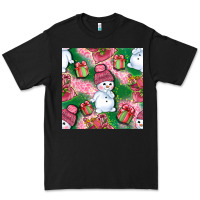 Black cute snowman and gift box with leopard seamless pattern bbs Premium Tee - BundleAndBundleShop