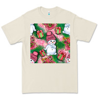 Bone cute snowman and gift box with leopard seamless pattern bbs Premium Tee - BundleAndBundleShop