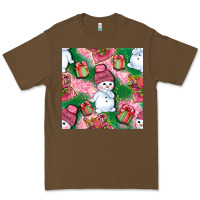 Cacao cute snowman and gift box with leopard seamless pattern bbs Premium Tee - BundleAndBundleShop