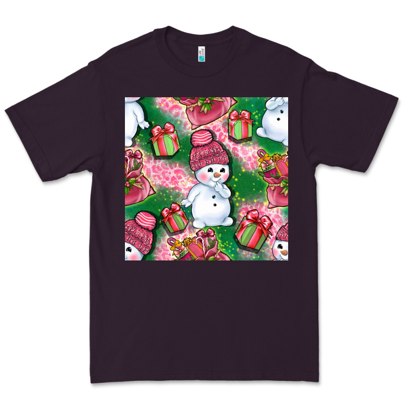 Cute Snowman And Gift Box With Leopard Seamless Pattern Bbs Premium Tee by BundleAndBundleShop | Teevron