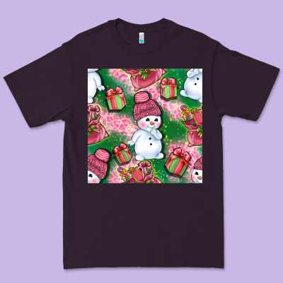 Cute Snowman And Gift Box With Leopard Seamless Pattern Bbs Premium Tee Designed By Bundleandbundleshop