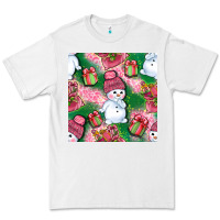 White cute snowman and gift box with leopard seamless pattern bbs Premium Tee - BundleAndBundleShop