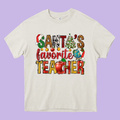 Santas Favorite Teacher Heavy Core Tee Designed By Nancycooperartshop