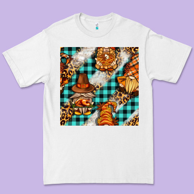 Thanksgiving Gnomies With Leopard And Tartan Seamless Pattern Bbs Premium Tee Designed By Bundleandbundleshop