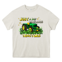 Cream just a boy who loves tractors Heavy Core Tee - JahusDesignShop