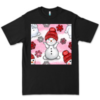 Black cute snowman and snow flakes seamless pattern bbs Premium Tee - BundleAndBundleShop