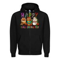Black Happy hallothankmas coffee cups Zipper Hoodie - FaDigitalArtStudio