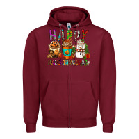 Burgundy Happy hallothankmas coffee cups Zipper Hoodie - FaDigitalArtStudio
