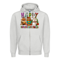 Dove Grey Happy hallothankmas coffee cups Zipper Hoodie - FaDigitalArtStudio