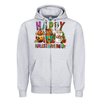 Heather Grey Happy hallothankmas coffee cups Zipper Hoodie - FaDigitalArtStudio