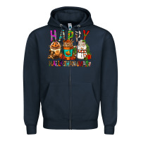 Navy Happy hallothankmas coffee cups Zipper Hoodie - FaDigitalArtStudio