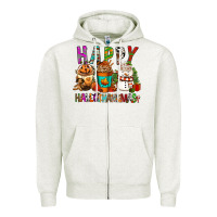 Oatmeal Heather Happy hallothankmas coffee cups Zipper Hoodie - FaDigitalArtStudio