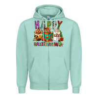Seafoam Happy hallothankmas coffee cups Zipper Hoodie - FaDigitalArtStudio