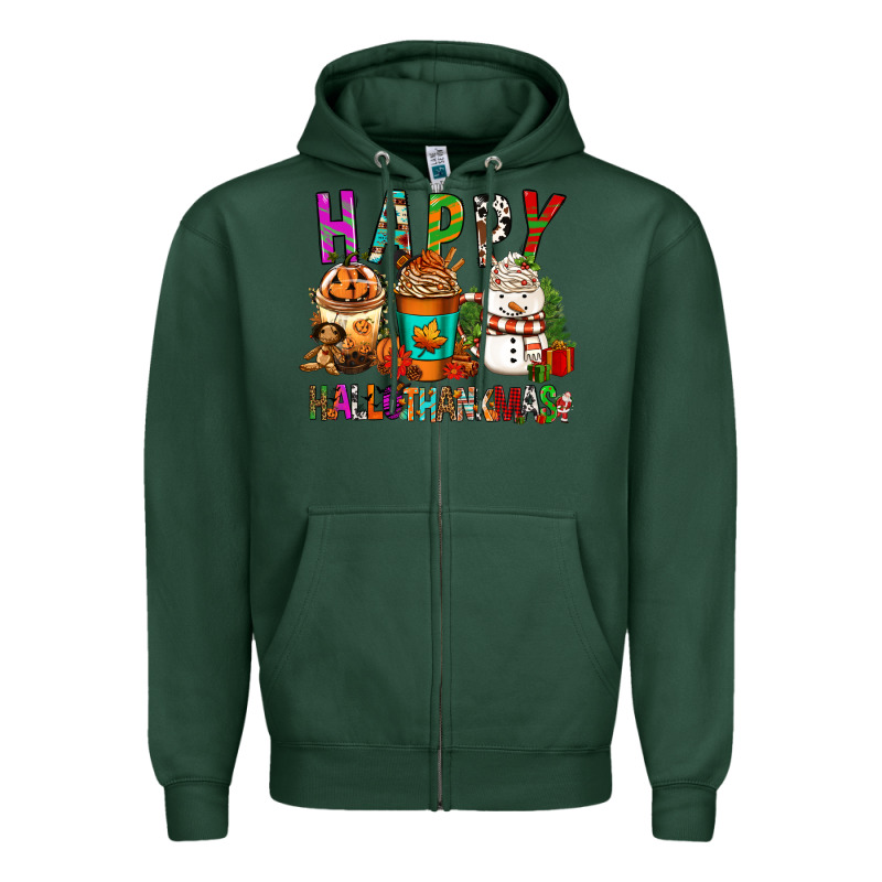 Happy Hallothankmas Coffee Cups Zipper Hoodie by FaDigitalArtStudio | Teevron