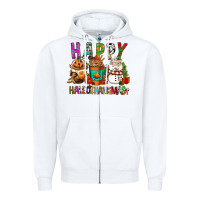 White Happy hallothankmas coffee cups Zipper Hoodie - FaDigitalArtStudio