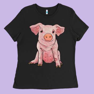 Sitting Pig Ladies Tee Designed By Ranaportraitstore