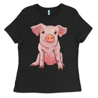 Black sitting pig Ladies Tee - RanaPortraitStore