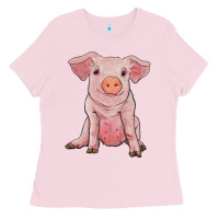 Bubblegum Pink sitting pig Ladies Tee - RanaPortraitStore