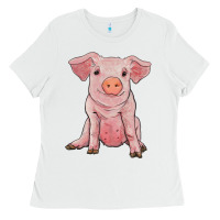 White sitting pig Ladies Tee - RanaPortraitStore