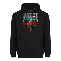 Black merry christmas bull skull Heavyweight Hoodie - CowhideDigitalArt
