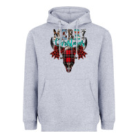 Heather Grey merry christmas bull skull Heavyweight Hoodie - CowhideDigitalArt