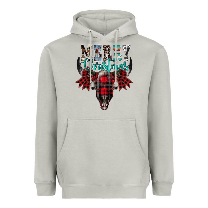 Merry Christmas Bull Skull Heavyweight Hoodie by CowhideDigitalArt | Teevron