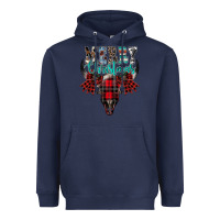 Navy merry christmas bull skull Heavyweight Hoodie - CowhideDigitalArt