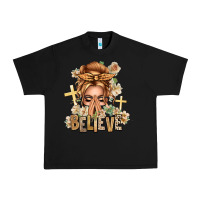 Black Blonde Hair Believe Praying Caucasian Messy Bun Urban Heavy Tee - texasbilliewilder