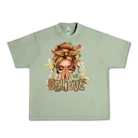Oil Green Blonde Hair Believe Praying Caucasian Messy Bun Urban Heavy Tee - texasbilliewilder