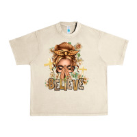 Sandshell Blonde Hair Believe Praying Caucasian Messy Bun Urban Heavy Tee - texasbilliewilder