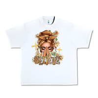White Blonde Hair Believe Praying Caucasian Messy Bun Urban Heavy Tee - texasbilliewilder