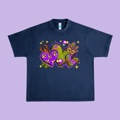 Mardi Gras Hearts Urban Heavy Tee Designed By Nancycooperartshop