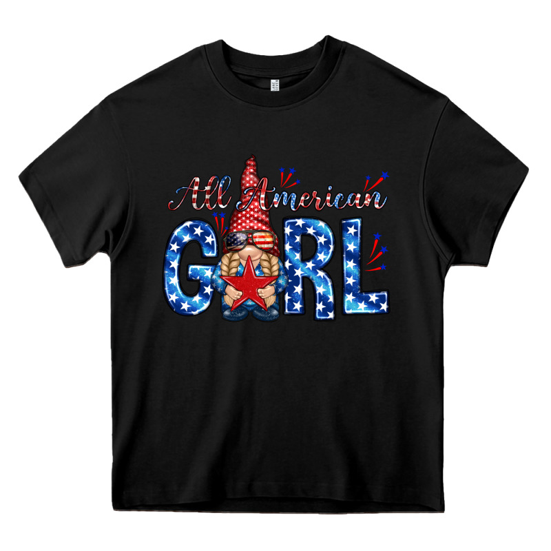 All American Girl With Gnome Heavy Core Tee by NancyCooperArtShop | Teevron