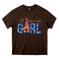 Chocolate Brown all american girl with gnome Heavy Core Tee - NancyCooperArtShop