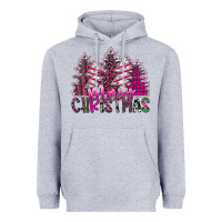 Heather Grey Merry Christmas pink  trees Heavyweight Hoodie - CowhideDigitalArt