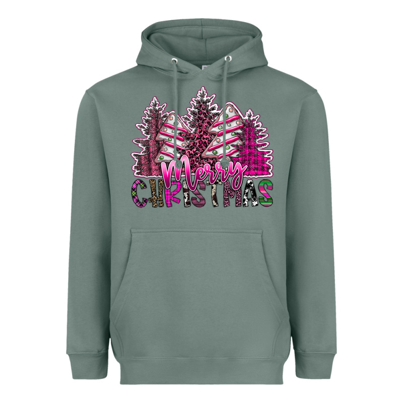 Merry Christmas Pink  Trees Heavyweight Hoodie by CowhideDigitalArt | Teevron