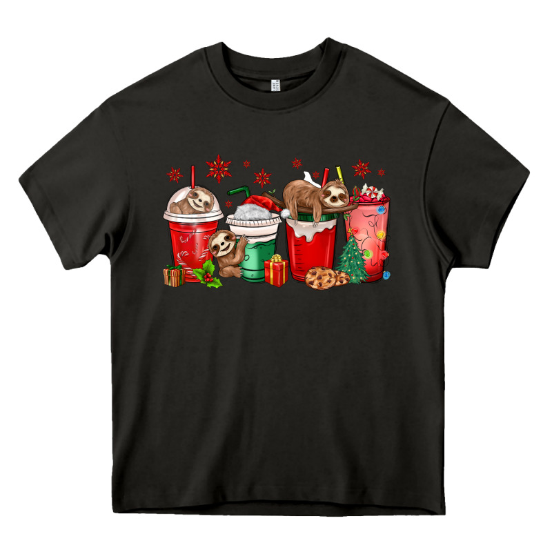 Christmas Sloth Coffee Cups Heavy Core Tee by MaliasSmallBusiness | Teevron