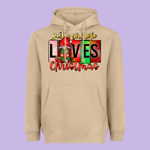 Just A Girl Who Loves Christmas Heavyweight Hoodie Designed By Cowhidedigitalart