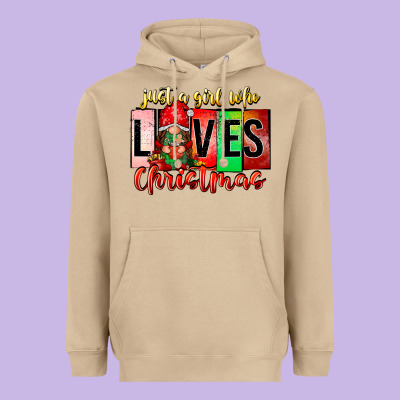 Just A Girl Who Loves Christmas Heavyweight Hoodie Designed By Cowhidedigitalart