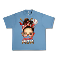 Pebble Blue Baseball Mom Messy Bun Urban Heavy Tee - texasbilliewilder