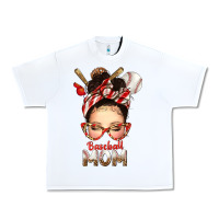 White Baseball Mom Messy Bun Urban Heavy Tee - texasbilliewilder