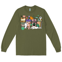 Army Green Cat coffee cups Long Sleeve Tee - HowdyJamesFarm