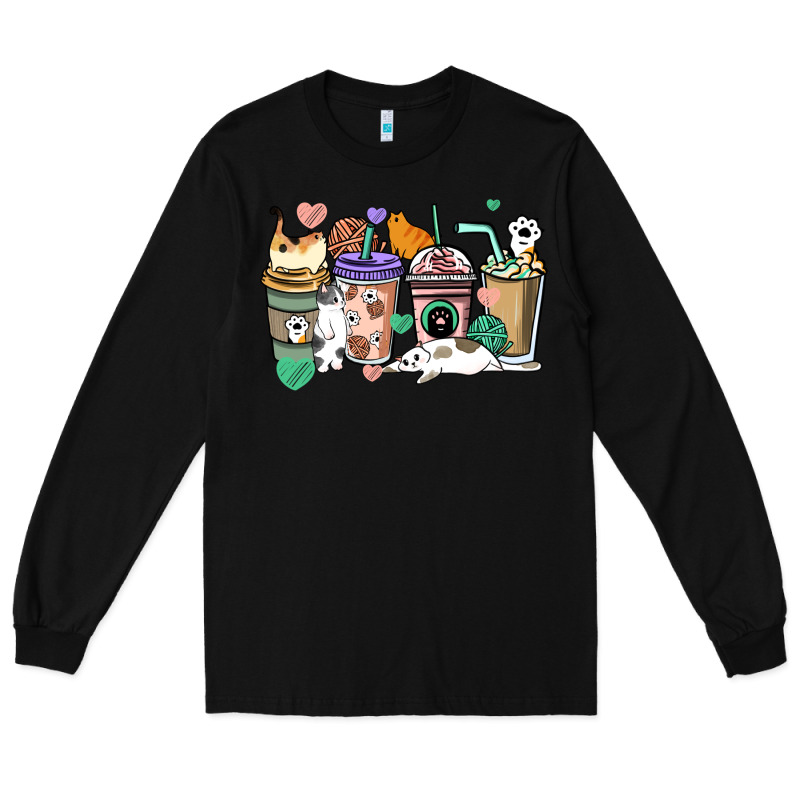 Cat Coffee Cups Long Sleeve Tee by HowdyJamesFarm | Teevron
