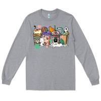 Heather Grey Cat coffee cups Long Sleeve Tee - HowdyJamesFarm