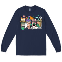 Navy Cat coffee cups Long Sleeve Tee - HowdyJamesFarm