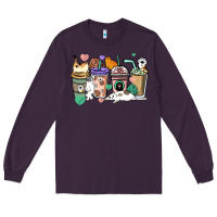 Plum Cat coffee cups Long Sleeve Tee - HowdyJamesFarm