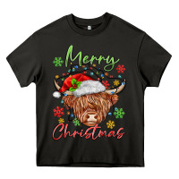 Asphalt merry christmas cow Heavy Core Tee - MaliasSmallBusiness
