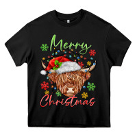 Black merry christmas cow Heavy Core Tee - MaliasSmallBusiness