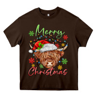 Chocolate Brown merry christmas cow Heavy Core Tee - MaliasSmallBusiness